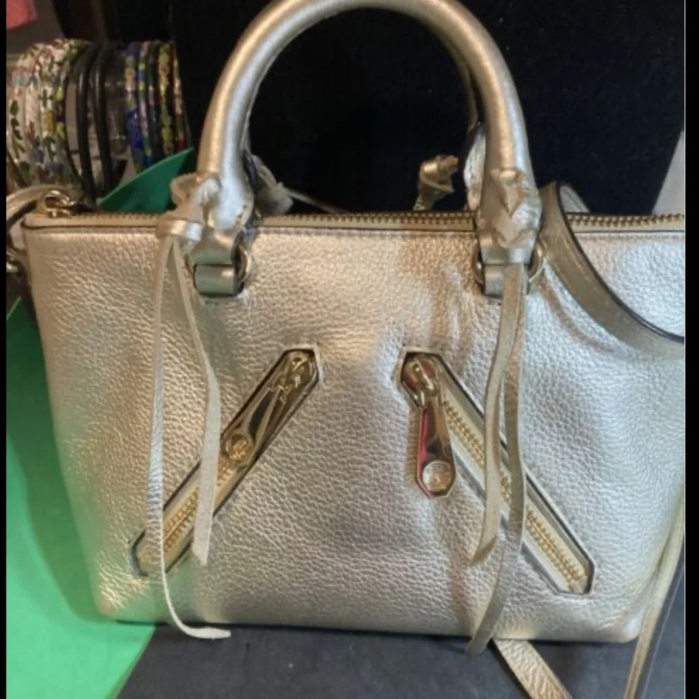 Rebecca Minkoff Metallic‎ Gold 100%Leather Tassel Accent Detail MiniCross Bag - Picture 2 of 13